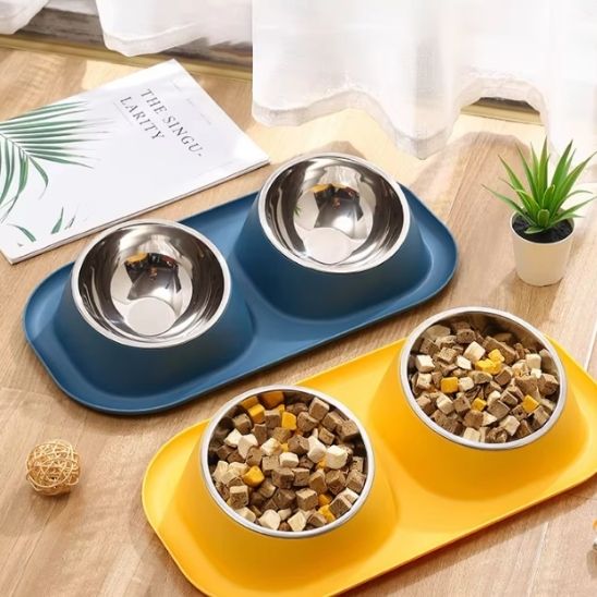 gamelle chat bivora double bol bleu et jaune