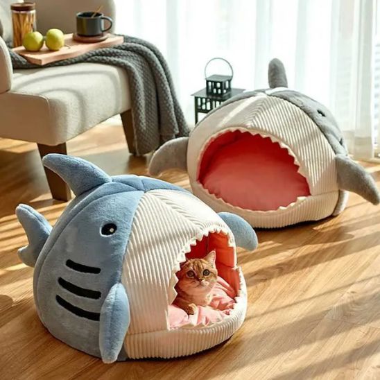 niche pour chat peluchon bleue et grise