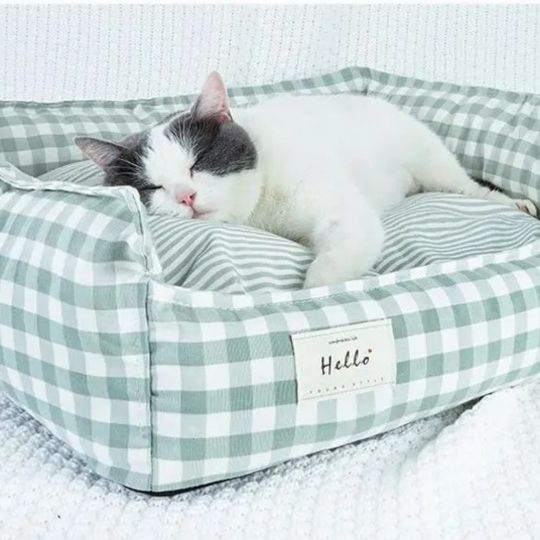 panier pour chat grisou vert vichy