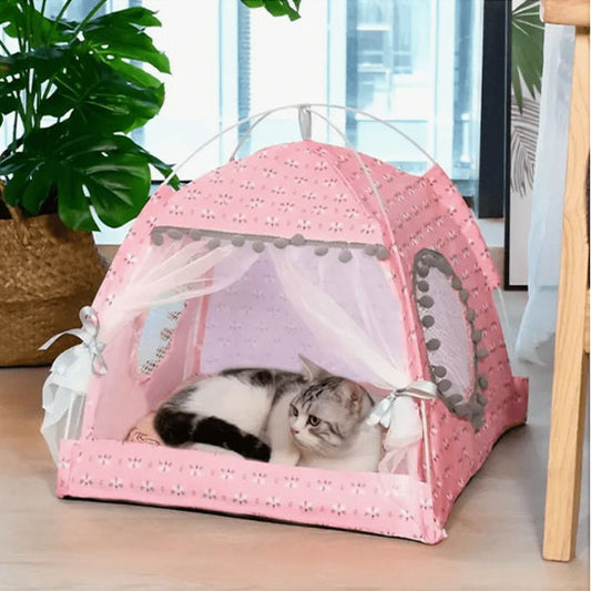 cabane pour chat rose tente douillette