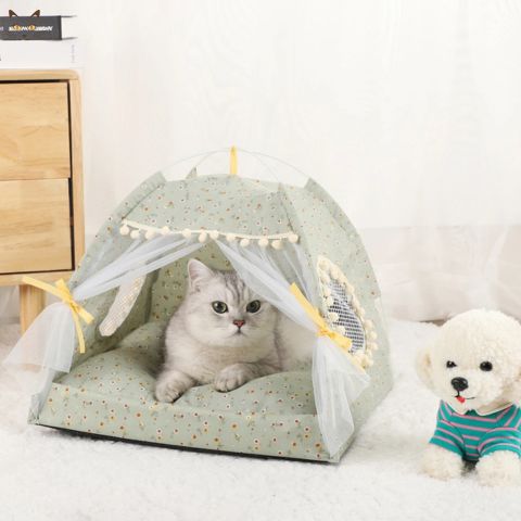 cabane-pour-chat-snuggy-fleuri-vert