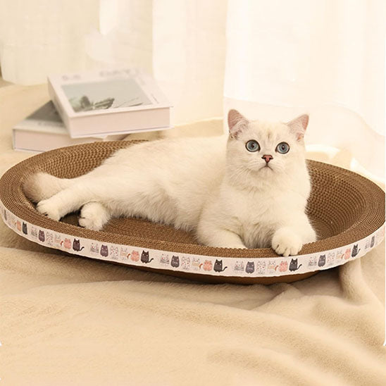 chat blanc allonge griffoir a chat grattou ovale