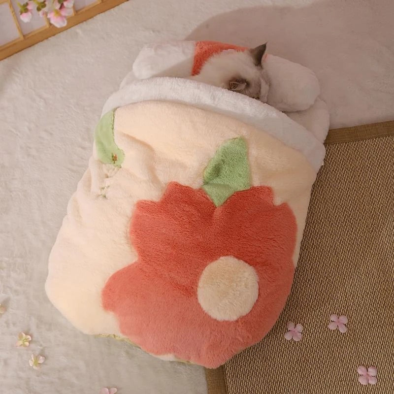 chat emitouffle coussin pour chat nekoon hiver rose