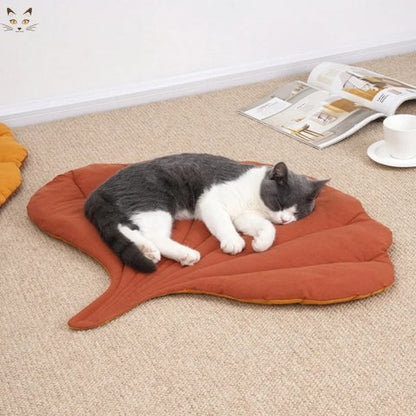 chat endormi sur coussin pour chat leafy orange