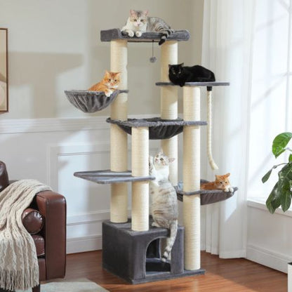 cinq chats sur arbre a chat patachou beige