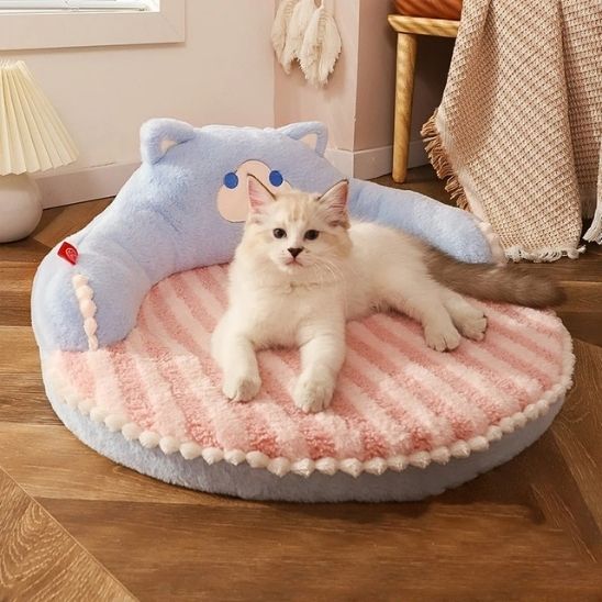 coussin chat doudou bleu chaton assis devant fenetre