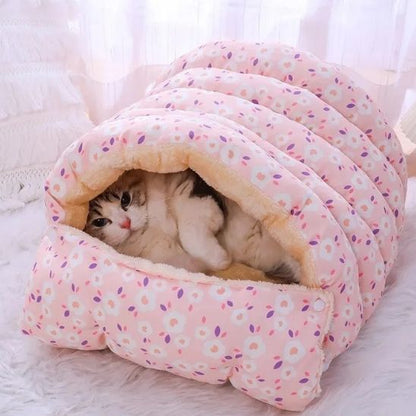 coussin chat toudoux nid cocooning rose
