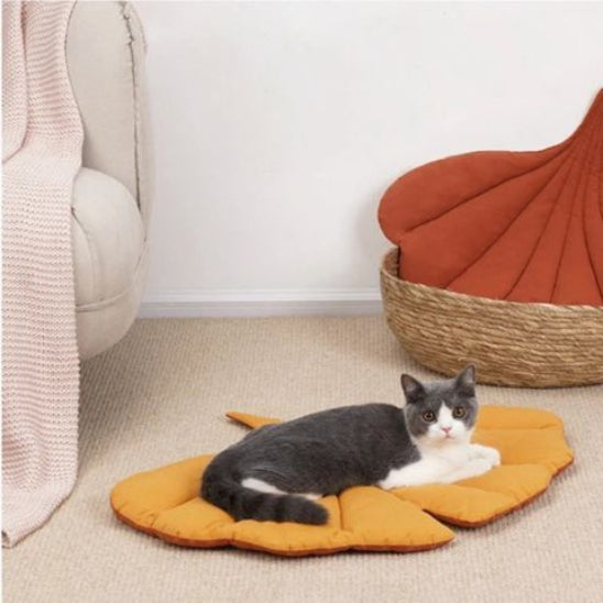 coussin pour chat leafy orange gris allonge