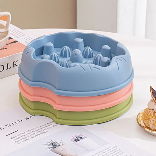 gamelle anti glouton chat raminou bleue rose verte