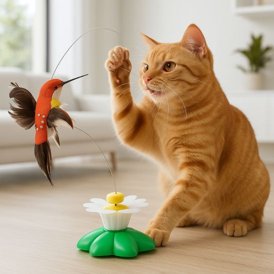 jouet pour chat fleuriseau oiseau orange