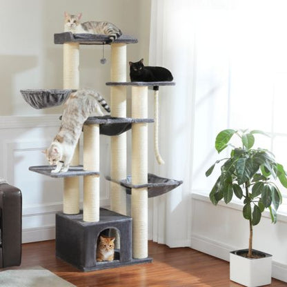 quatre chats sur arbre a chat patachou beige