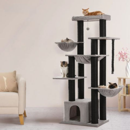 quatre chats sur arbre a chat patachou noir
